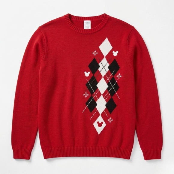 Disney Other - Vintage 90s Mickey Mouse Disney Argyle Pullover Sweater Oversized Red - XL